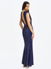 Load image into Gallery viewer, Terri Navy Sparkle Plunging Backless Maxi Dress
