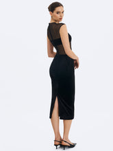 Load image into Gallery viewer, Quielle Black Mesh and Velvet Midi Bodycon Dress
