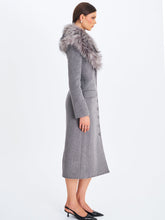 Load image into Gallery viewer, Faye Grey Wool Blend Single-Breasted Coat with Removable Faux Fur Collar
