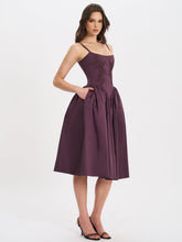 Load image into Gallery viewer, Oakleigh Blackberry Purple Cotton Lace-up Back Midi Dress
