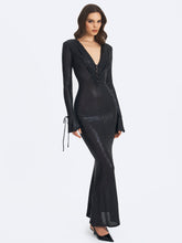 Load image into Gallery viewer, Ilysia Black V-Neck Plunge Snakeskin Mermaid Hem Maxi Dress
