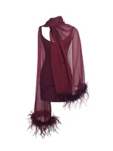 Load image into Gallery viewer, Tori Wine Red Pleated Mini Dress with Chiffon Scarf
