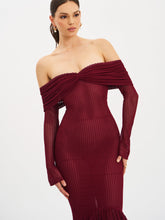 Load image into Gallery viewer, Kaedyn Burgundy Off Shoulder Long Sleeve Crochet Mermaid Maxi Dress
