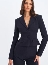 Load image into Gallery viewer, Quinne Navy Striped Single-Breasted Peplum Blazer
