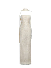 Load image into Gallery viewer, Raizel Gold Beaded Sequin Bodycon Gown with Scarf
