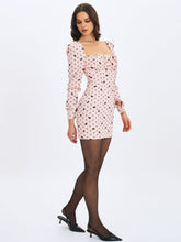 Load image into Gallery viewer, Perla Baby Pink Ruched Bust Velvet-Embossed Bow Mini Dress
