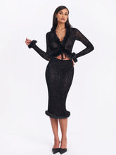 Load image into Gallery viewer, Halia Black Animal Print Burnout Velvet Fur Trim Skirt
