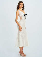 Load image into Gallery viewer, Paola White Peter Pan Collar Beaded Sequin Mermaid Midi Dress
