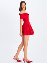 Load image into Gallery viewer, Narelle Crimson Off-Shoulder Sweetheart Drop Waist Mini Dress
