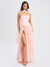 Load image into Gallery viewer, Qianna Baby Pink Peplum Top Drop Waist Chiffon Gown
