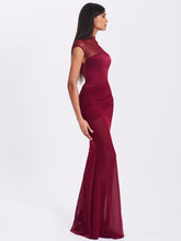 Load image into Gallery viewer, Fabienne Burgundy Mesh Cap Sleeve Mermaid Gown
