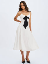 Load image into Gallery viewer, Corinne White Poplin Flared Midi Dress with Removable Bow
