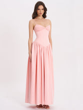 Load image into Gallery viewer, Najwa Baby Pink Ruched Breast Drop Waist Maxi Dress
