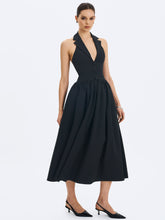 Load image into Gallery viewer, Delaney Black Lapel Halter Midi A-Line Dress
