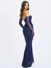 Load image into Gallery viewer, Orabelle Navy Beaded Peplum Mermaid Maxi Gown with Lace-up Back
