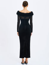 Load image into Gallery viewer, Alexis Black Velvet Animal Print Fur Boatneck Maxi Dress
