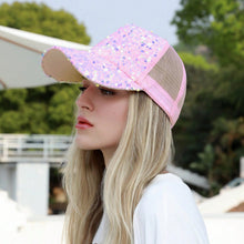 Load image into Gallery viewer, Sequin-Embroidered Mesh Baseball Cap with Sunshade – Breathable Trendy Hat
