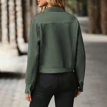 Load image into Gallery viewer, Faux Suede Cropped Jacket with Stand Collar — Vintage Short Coat / Fall Outwear
