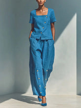 Load image into Gallery viewer, Women's Loose Short-Sleeve Top &amp; High-Waist Pants Set – Plus Size Friendly
