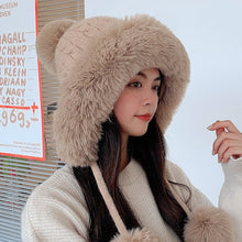 Load image into Gallery viewer, Houndstooth Pom-Pom Knit Beanie with Ear Straps – Warm Plush Winter Hat
