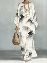 Load image into Gallery viewer, Floral Print Bamboo Linen Two-Piece Set with Wide-Leg Pants

