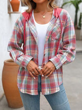 Load image into Gallery viewer, Plaid Buttoned Long Sleeve Hooded Jacket for Women – Cozy &amp; Stylish Cotton-Blend Outerwear
