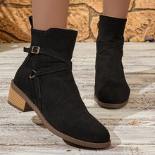Load image into Gallery viewer, Cross-Strap Side-Zipper Mid-Heel Ankle Boots Women
