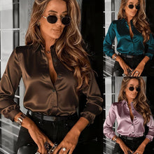 Load image into Gallery viewer, Women's Drapey Satin Lapel Shirt Long Sleeve
