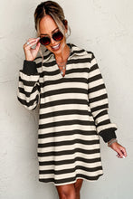 Load image into Gallery viewer, Classic Contrast Black Striped Collar Long Sleeve Mini Dress Stylish &amp; Trendy Casual Dress for Women
