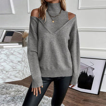 Load image into Gallery viewer, Women’s Elegant Off-Shoulder Turtleneck Sweater — Long Sleeve Knit Top
