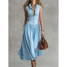 Load image into Gallery viewer, Women's Sleeveless Lapel Collar Maxi Dress – Slim Fit Patchwork
