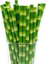 Load image into Gallery viewer, Bamboo Print Biodegradable Drinking Paper Straws for Party Box of 100
