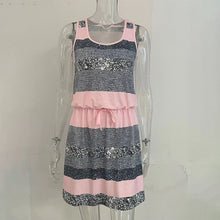 Load image into Gallery viewer, Women’s Color‑Block Striped Tie‑Waist Mini Dress
