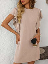 Load image into Gallery viewer, Ruffled Round Neck Short Sleeve Dress Feminine Simple Classic Dress Breathable And Comfy Dress

