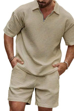 Load image into Gallery viewer, Men's Full Size Zip Collar Short Sleeve Top and Shorts Set Plus Size
