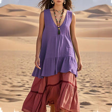 Load image into Gallery viewer, Women's Sleeveless Color-Block Patchwork Maxi Dress – V-Neck
