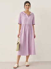 Load image into Gallery viewer, 100% Linen Shawl V-Neck Pleated Maxi Dress SUSAN
