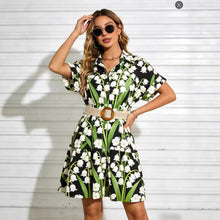 Load image into Gallery viewer, Women’s Belted Short Sleeve Midi Dress
