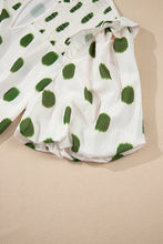 Load image into Gallery viewer, Black Polka Dot Print Smocked Notched Neck Balloon Sleeve Blouse
