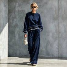 Load image into Gallery viewer, Women's Striped-Trim Henley Top &amp; Wide-Leg Pants Set
