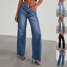 Load image into Gallery viewer, Mandotos Fashion High Waist Jeans With Pockets Slim Fit Straight Wide Leg Denim Pants
