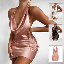 Load image into Gallery viewer, Satin Party Dress V Neck Backless Mini Sleeveless Summer Party Dress
