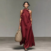 Load image into Gallery viewer, Women's Resort Ruffled Halterneck Sleeveless Open-Back Maxi Dress
