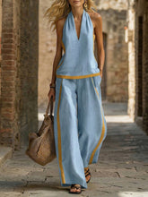 Load image into Gallery viewer, Women’s Contrast Color Sleeveless Vest and Wide-Leg Pants Set
