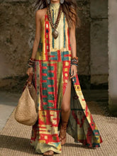 Load image into Gallery viewer, Women's Printed Halterneck Split Maxi Dress – Loose Fit Sleeveless
