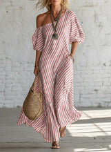 Load image into Gallery viewer, Women's Striped Off-Shoulder Elegant Midi Dress
