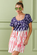 Load image into Gallery viewer, American Flag Theme Tee Dress – Patriotic Flag Tee Dress, American Pride Dress, Summer Flag Dress, Casual Flag Dress, Stylish Tee Dress, Fourth of July Dress, Flag Print Dress
