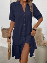 Load image into Gallery viewer, Women's Puff Sleeve Ruffled Hem Mini Dress – Solid Color
