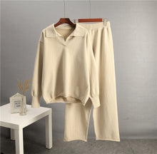 Load image into Gallery viewer, Solid Color Lapel Sweater Set for Women
