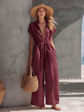 Load image into Gallery viewer, Retro Resort V-Neck Jumpsuit – Drop Shoulder, Loose Fit
